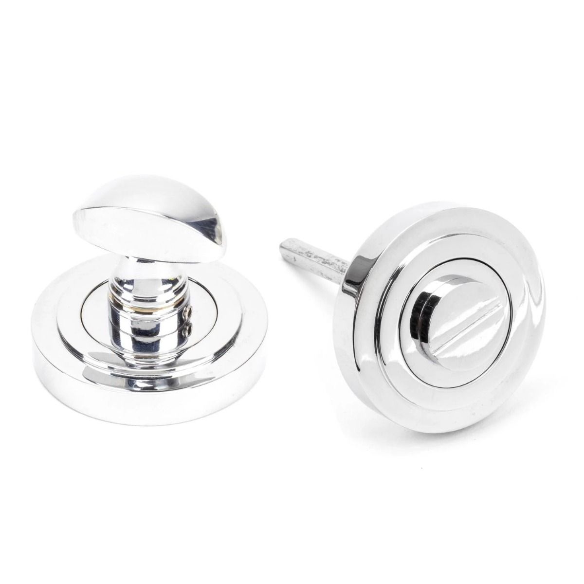 The Concealed Art Deco Bathroom Turn & Release Set - Polished Chrome Showing the Front and the Back 