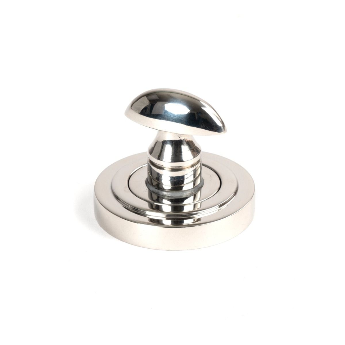 The Concealed Art Deco Bathroom Turn & Release Set in Polished Stainless Steel Showing a Close up of the Thumb Turn on a White Background