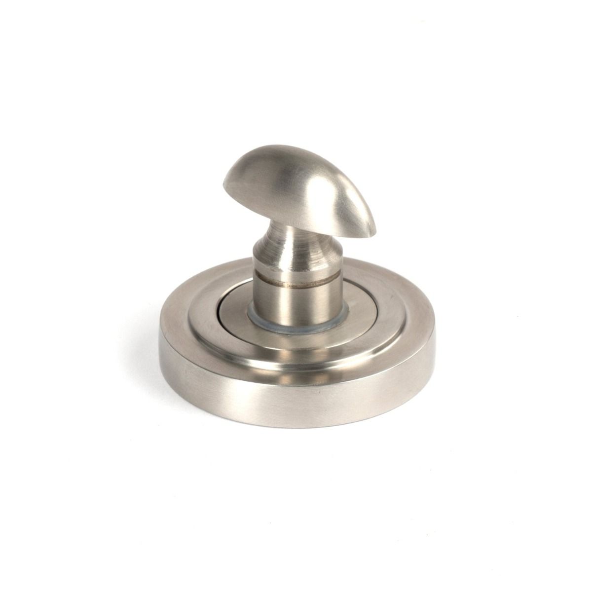The Concealed Art Deco Bathroom Turn & Release Set in Satin Stainless Steel Showing a Close up of the Thumb Turn on a White Background