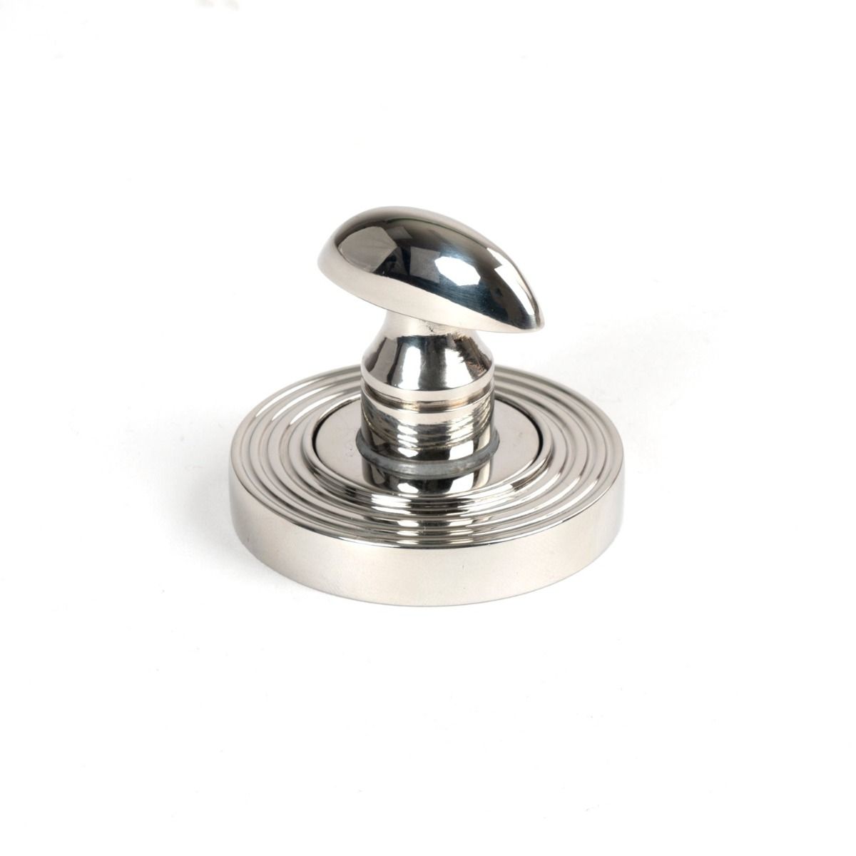 The Concealed Beehive Bathroom Turn & Release Set in Polished Stainless Steel Showing a Close up of the Thumb Turn on a White Background