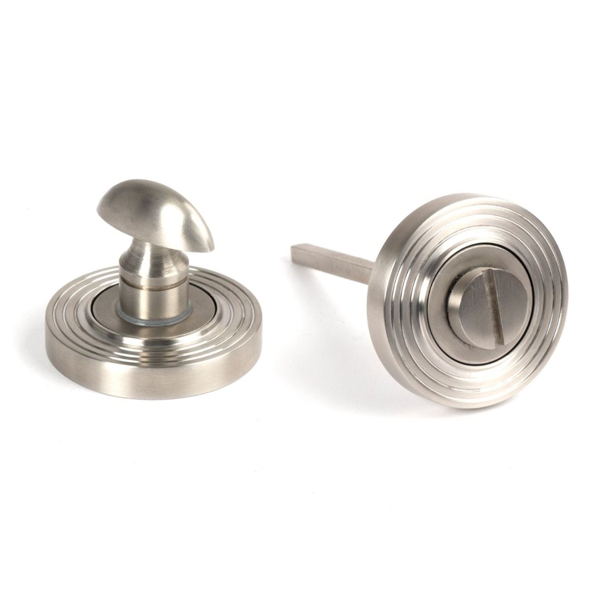 The Concealed Beehive Bathroom Turn & Release Set in Satin Stainless Steel Shown with Thumb Turn and Coin Escape