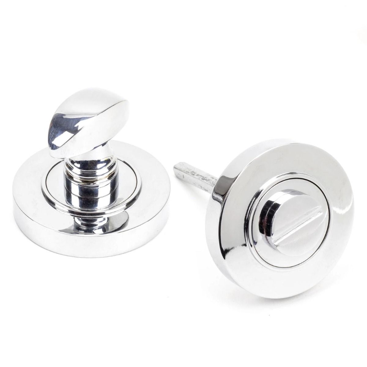 The Concealed Plain Bathroom Turn & Release Set - Polished Chrome Showing the Front and the Back 
