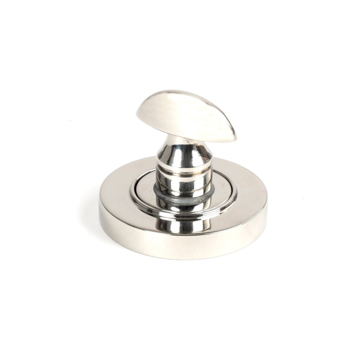 The Concealed Plain Bathroom Turn & Release Set in Polished Stainless Steel Showing a Close up of the Thumb Turn on a White Background
