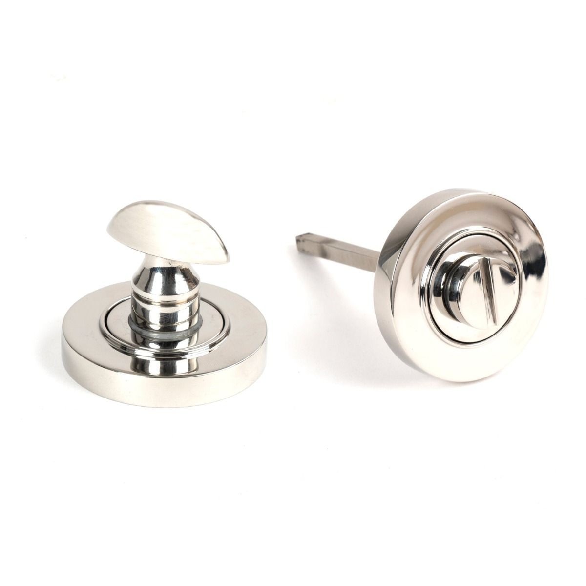 The Concealed Plain Bathroom Turn & Release Set in Polished Stainless Steel Showing the Front and the Back Section Side by Side
