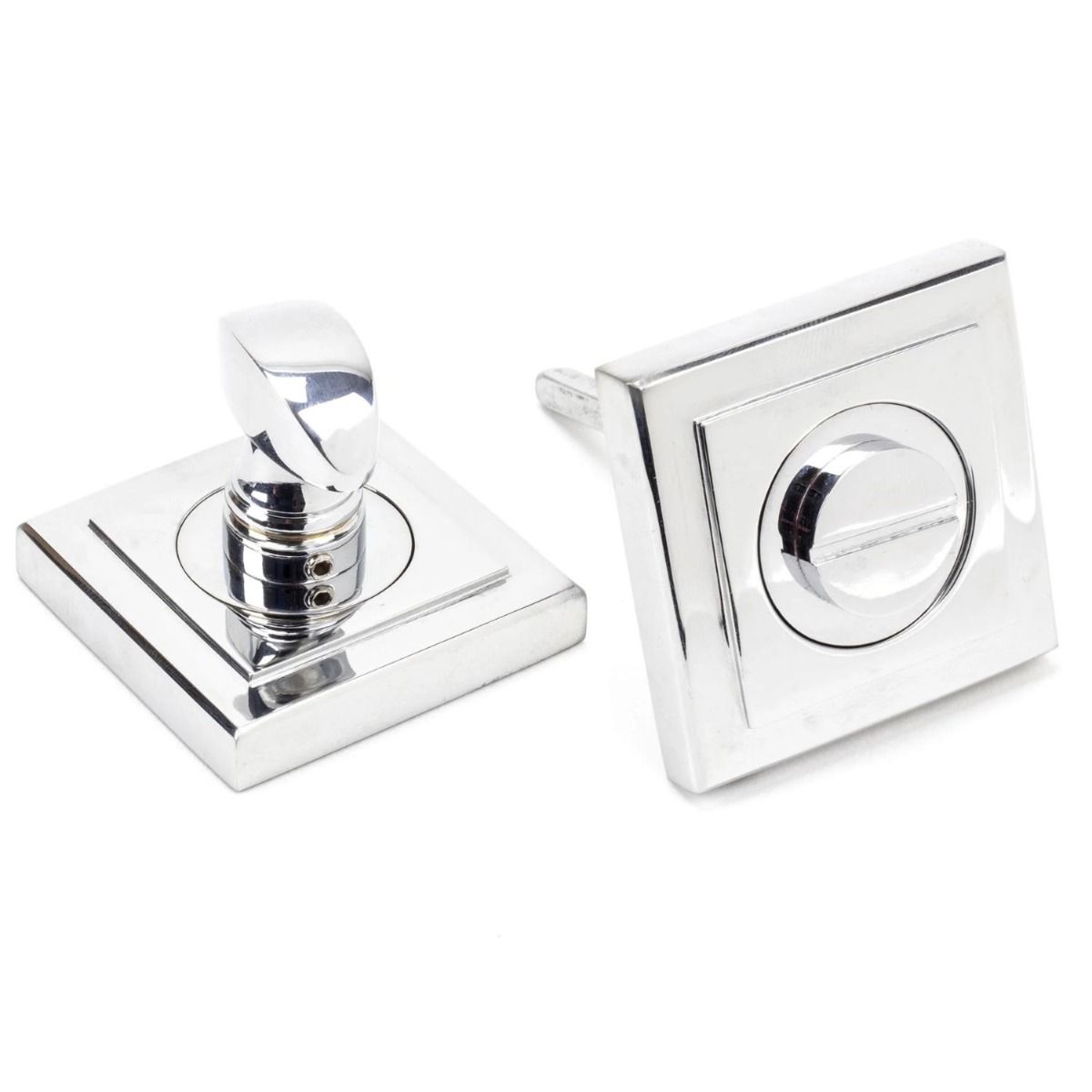 The Concealed Square Bathroom Turn & Release Set - Polished Chrome Showing the Front and the Back 