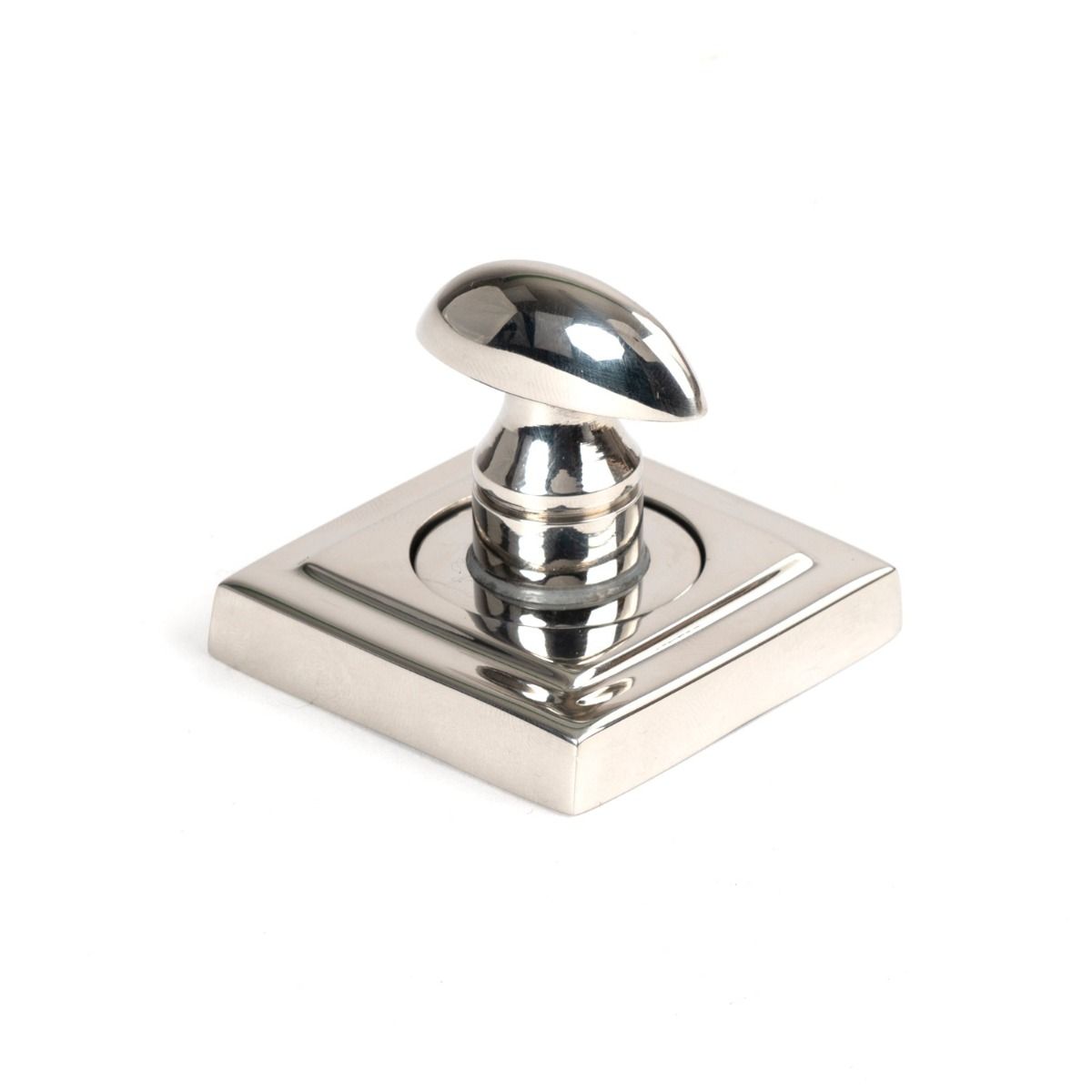 The Concealed Square Bathroom Turn & Release Set in Polished Stainless Steel Showing a Close up of the Thumb Turn on a White Background