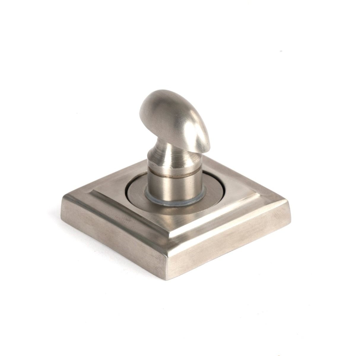 The Concealed Square Bathroom Turn & Release Set in Satin Stainless Steel Showing a Close up of the Thumb Turn on a White Background
