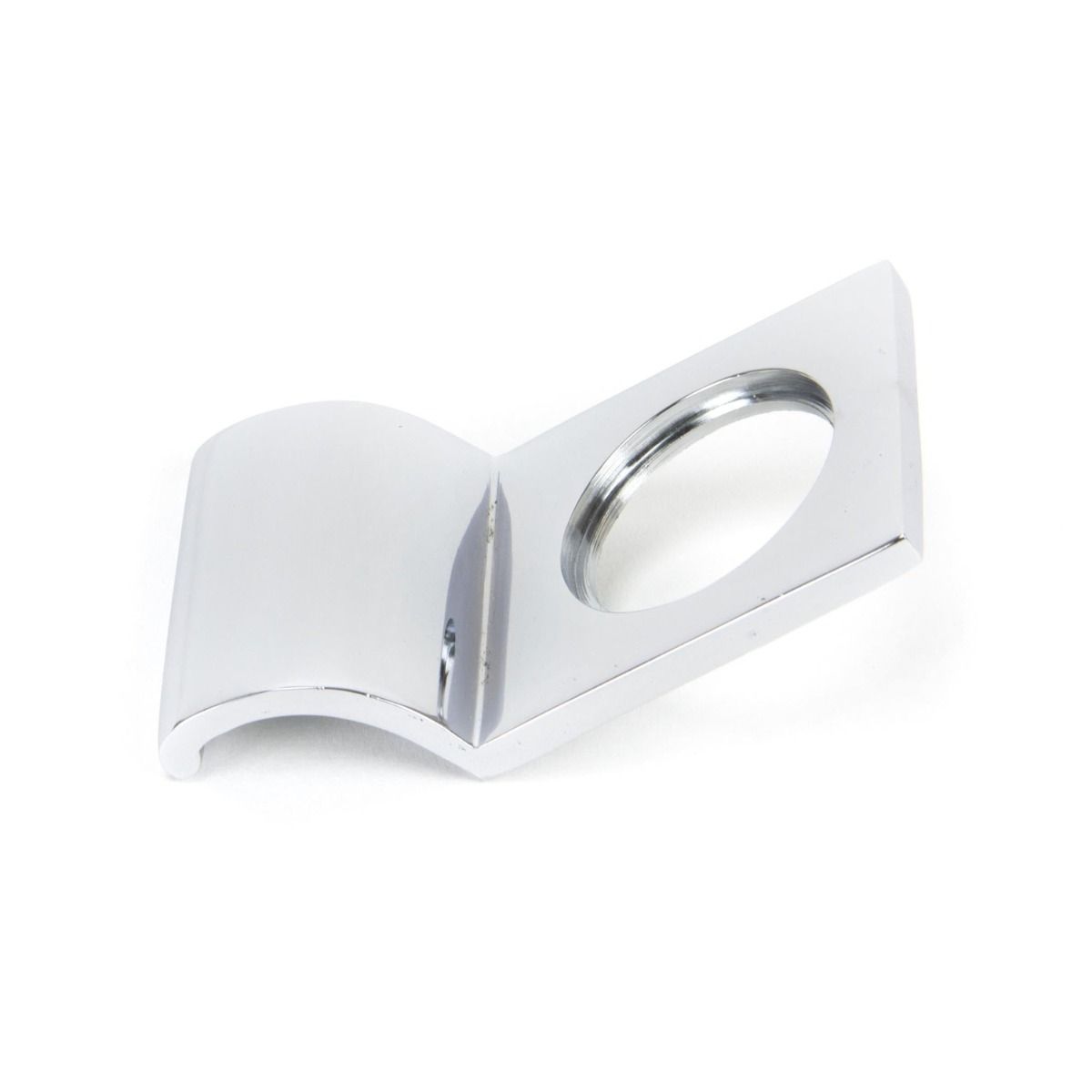 The Contemporary Curved Rim Cylinder Pull in Polished Stainless Steel Shown from the Side