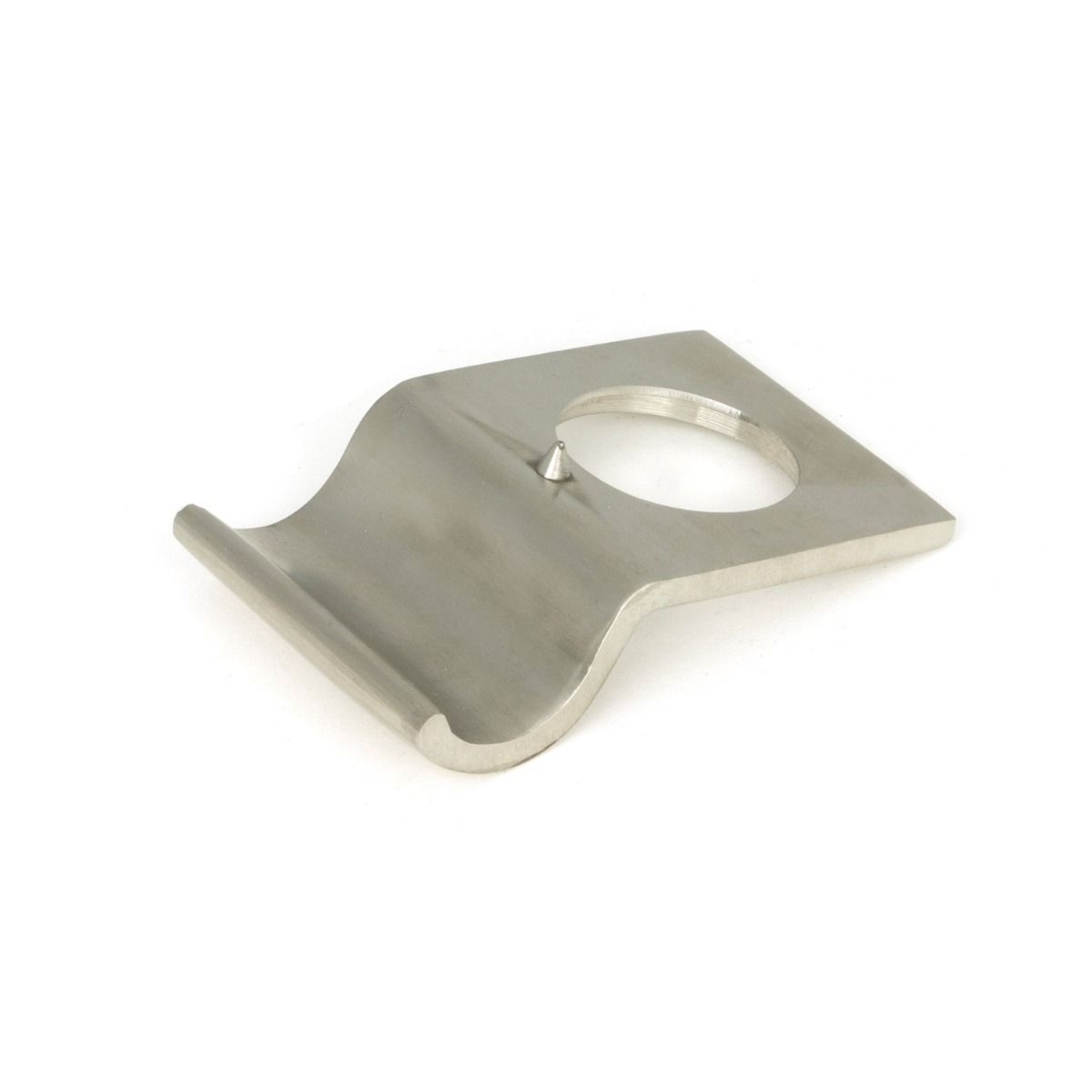 The Contemporary Curved Rim Cylinder Pull in Satin Stainless Steel Shown from Behind