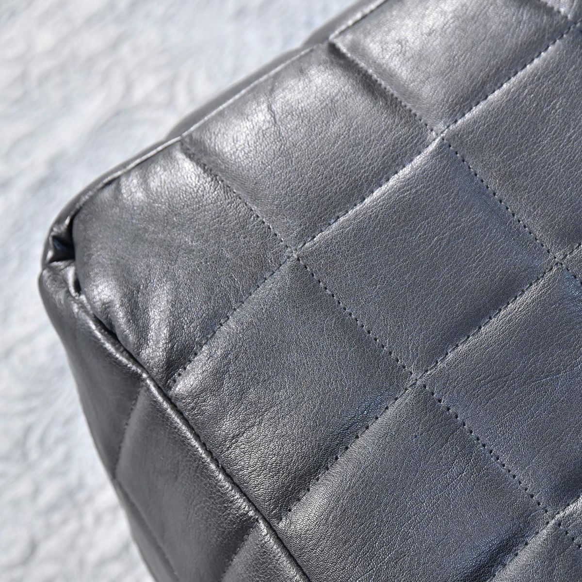 Close-up of the Black Leather on the Pouffe
