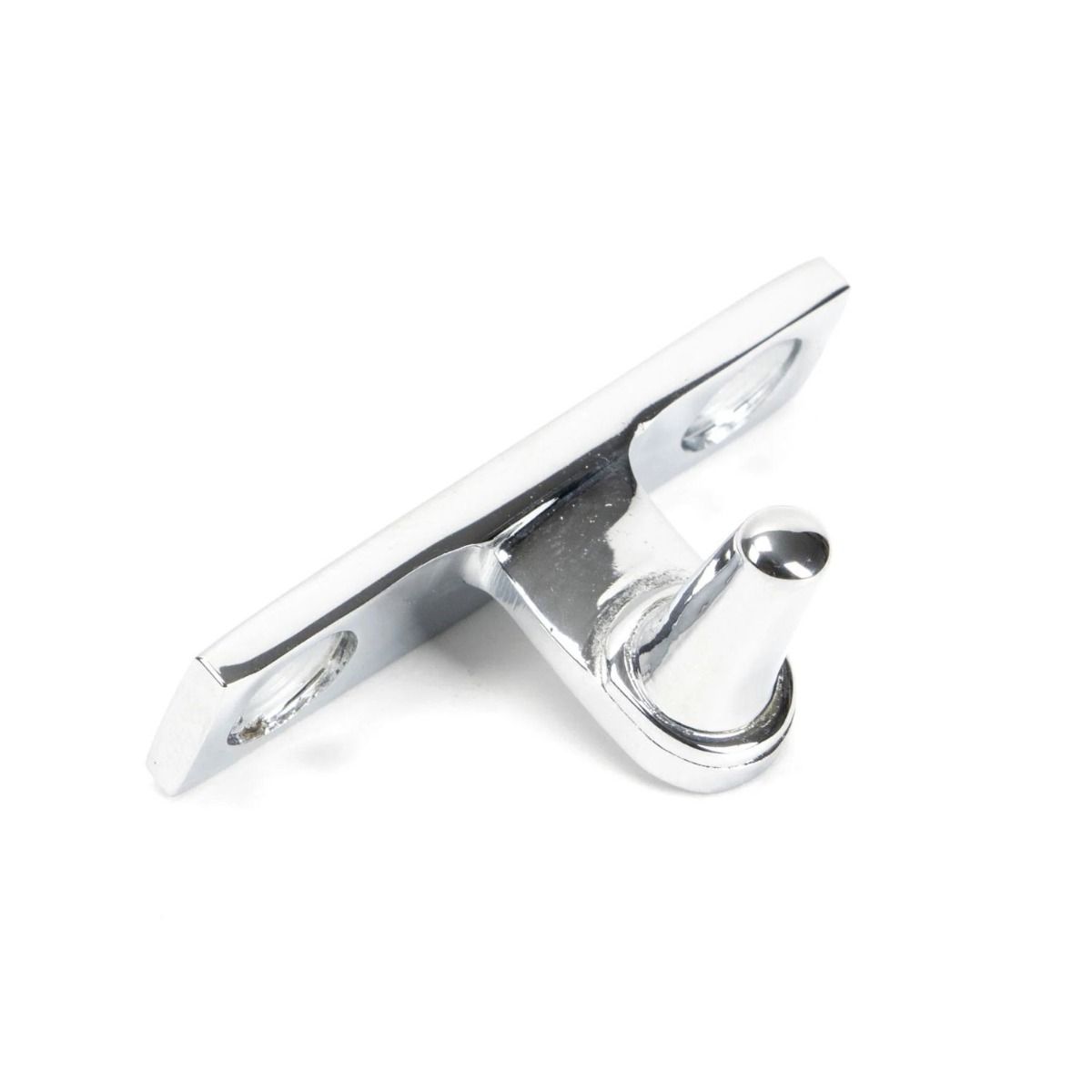 The Cranked Window Peg Rest in Polished Chrome on a White Background 