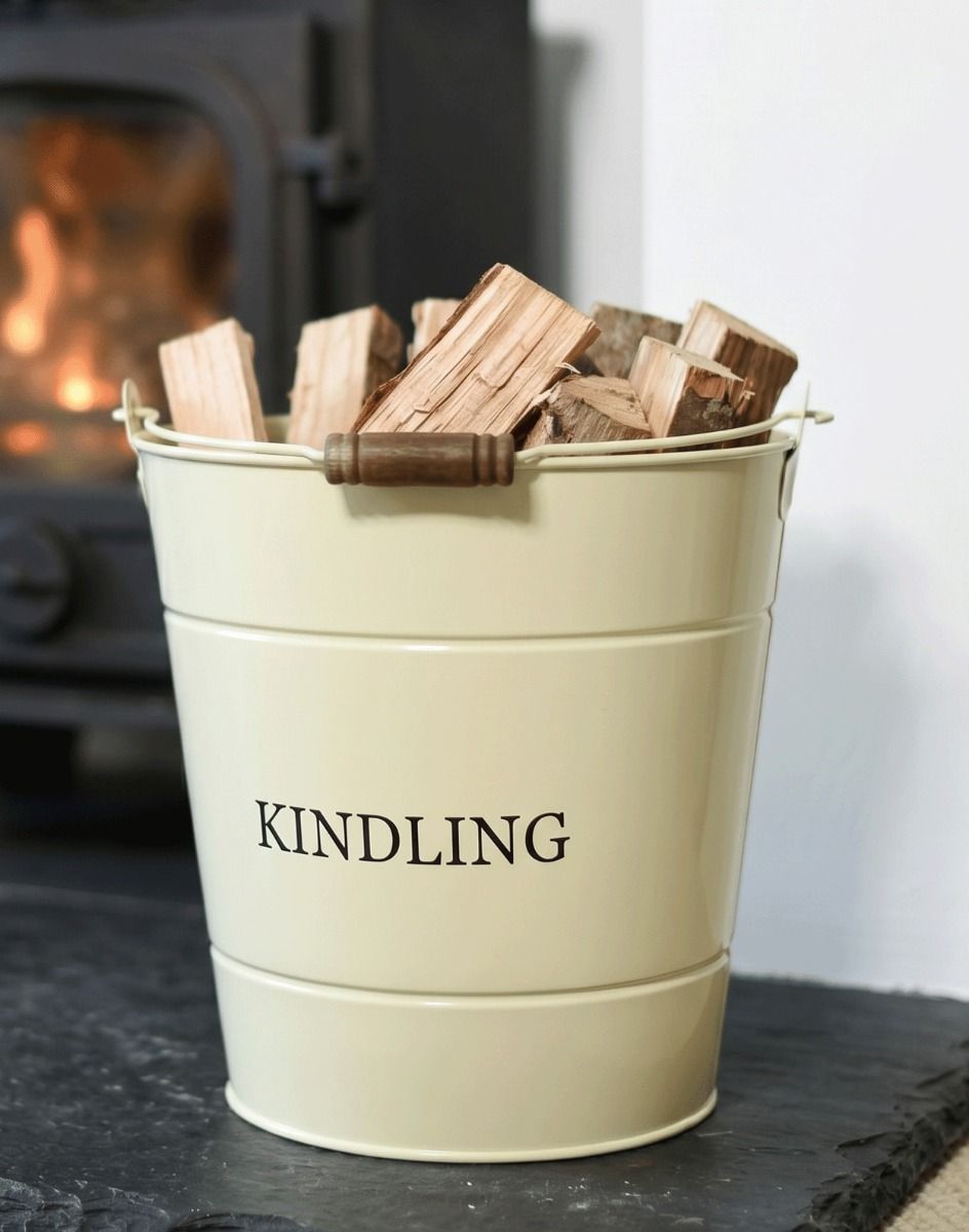 The Cream "Kindling" Log Store Bucket filled with Firestarters Perfect for a Log Burner Stove - Digital Illustration