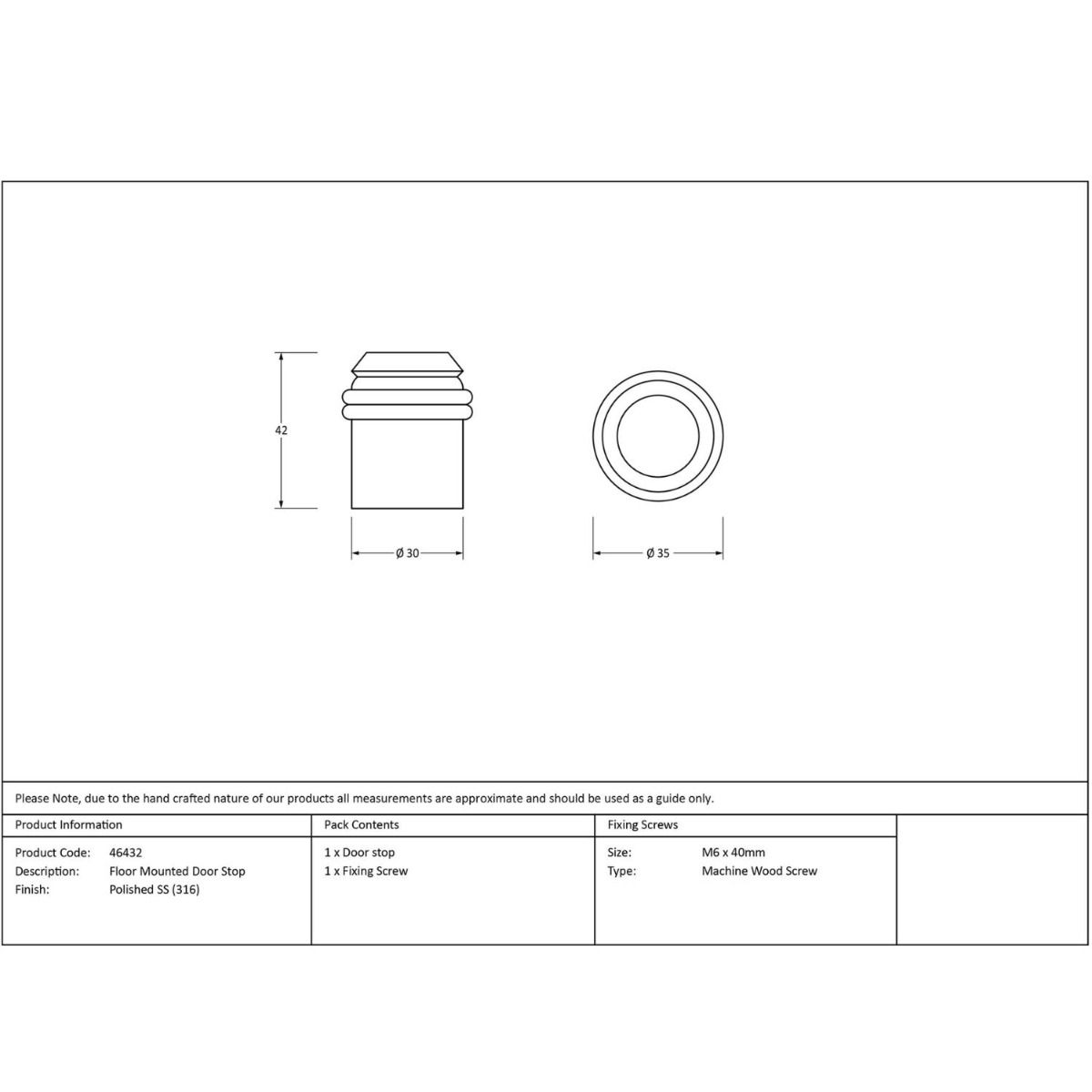 The Cylindrical Floor Mounted Door Stop Technical Drawings and Dimensions 