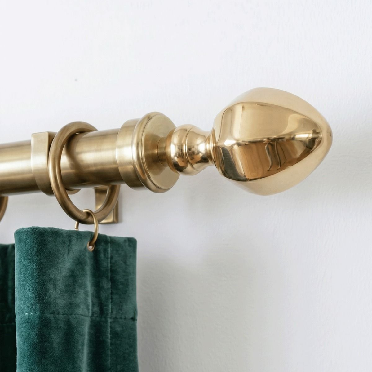 The “Devonshire Dome” Curtain Pole Finial Mounted in a Comtemporary UK Living Room Shown Close up - Digital Illustration 
