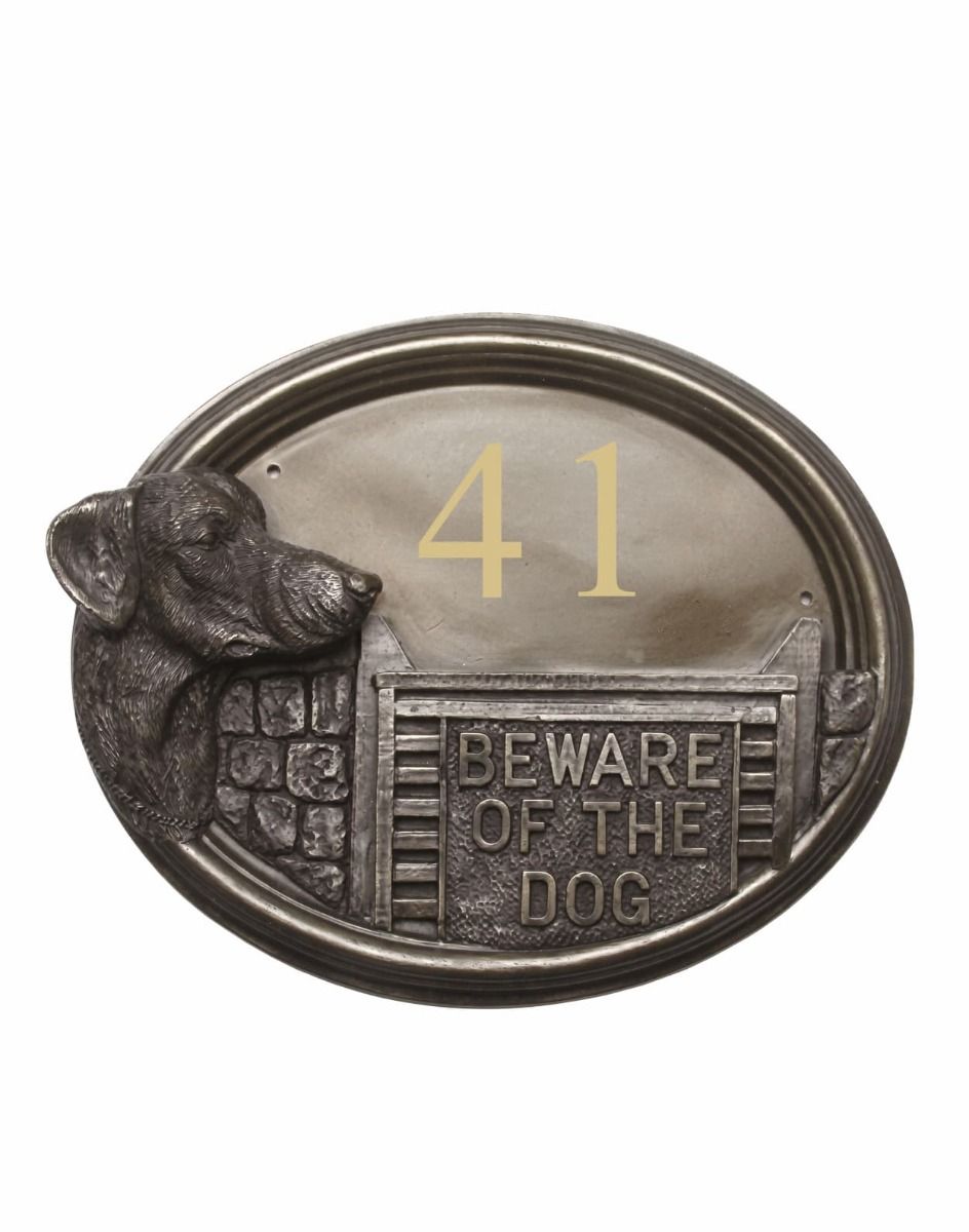 The Doberman Bronze Finish House Number Sign on a White Background 