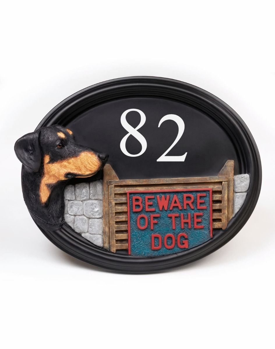 The Doberman Hand painted House Number Sign on a White Background 