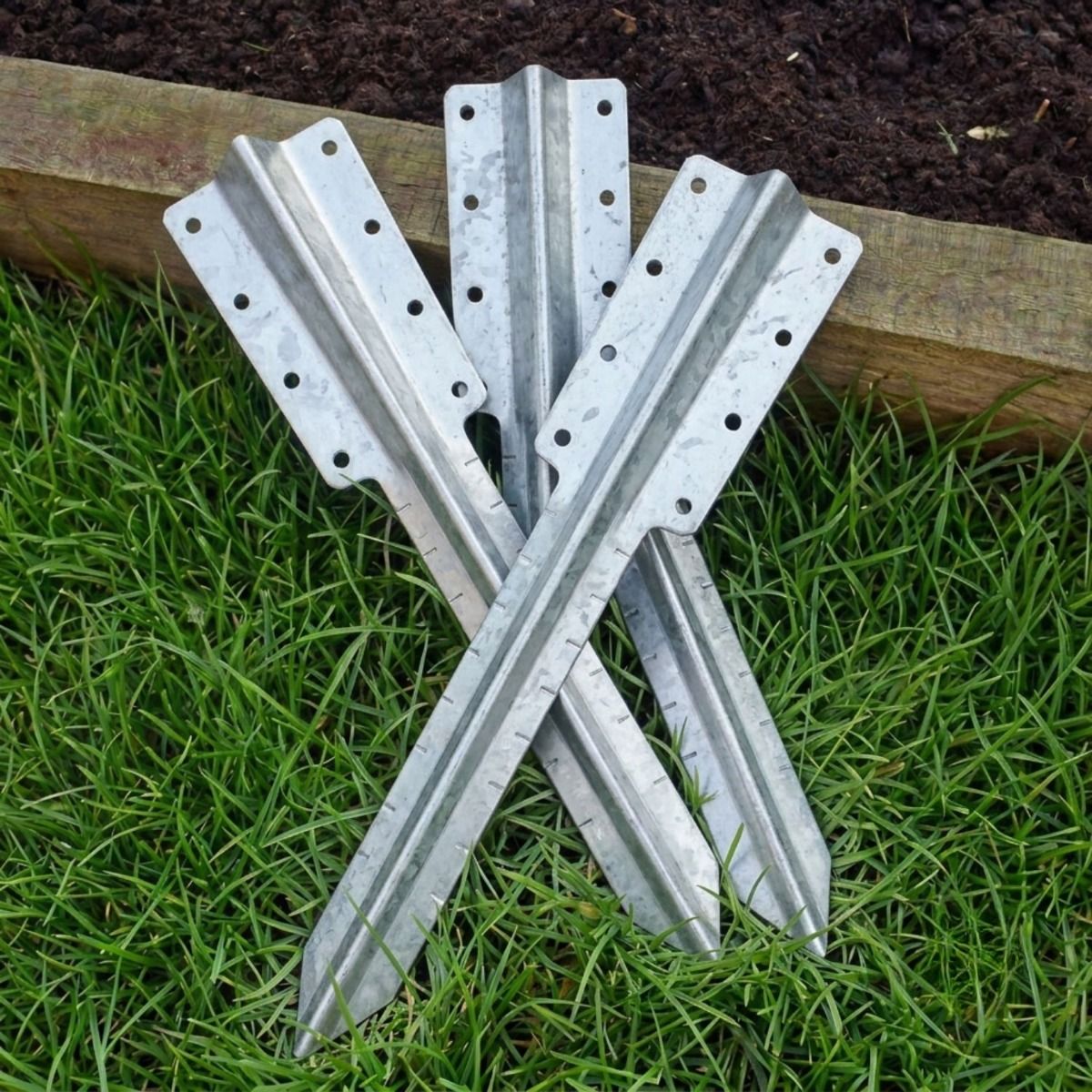 The Double Galvanised Railway Sleeper Straight Inline Spikes in Brown next to a Raised Flower Bed - Digital Illustration 
