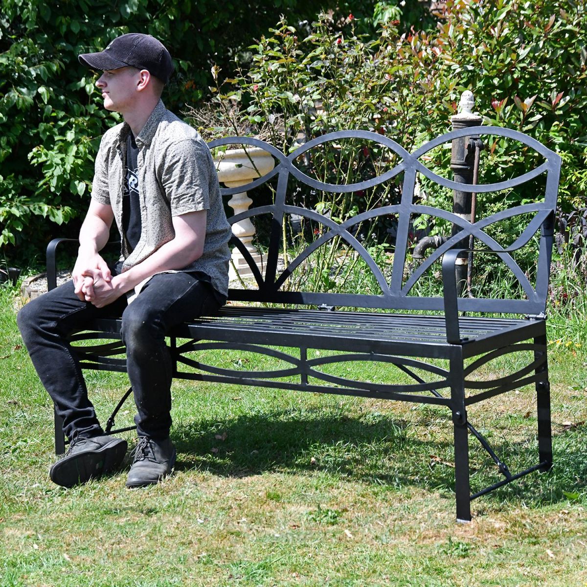 "The Dudley" Wrought Iron Garden Bench to Scale