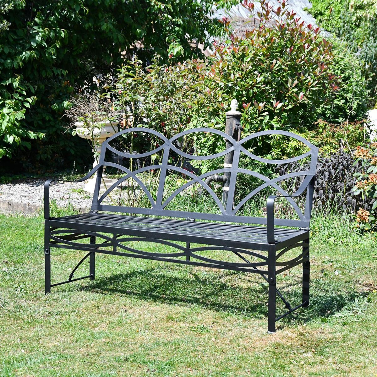 "The Dudley" Wrought Iron Garden Bench in Situ on the Garden