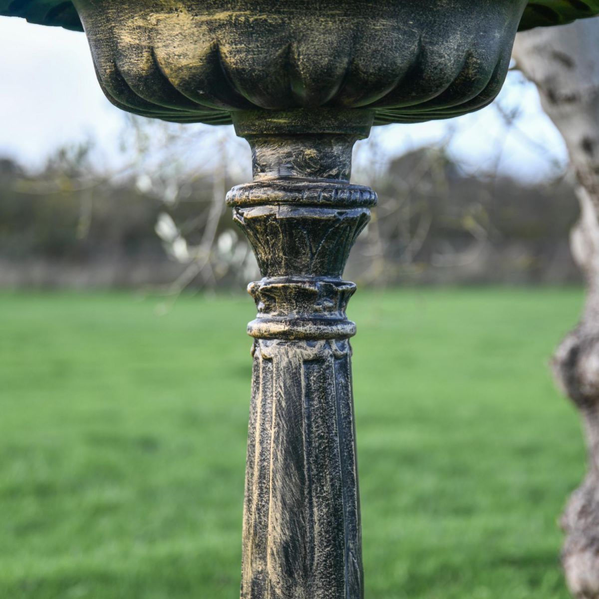 Close Up Of Brushed Gold "Floridus" Bird Bath Pillar
