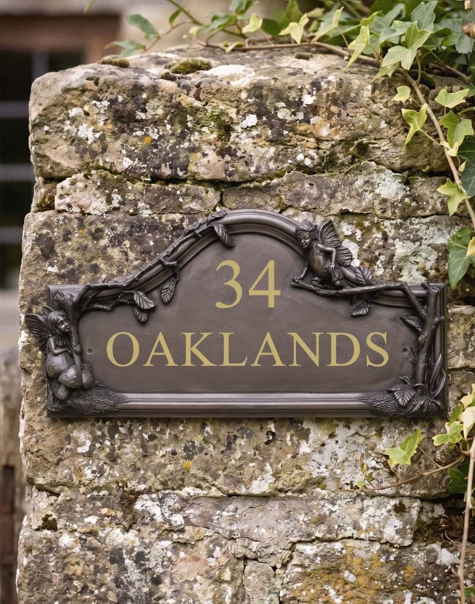 The Flower Fairies House Name Sign on an Ivy Covered Garden Pillar - Digital Illustration 