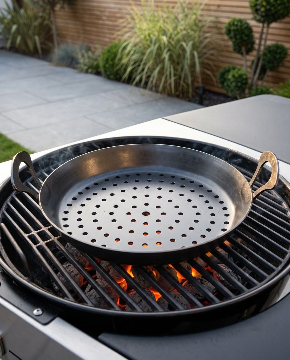 The Forge & Ember Vegetable Grill shown on a Lit BBQ - Digital Illustration 