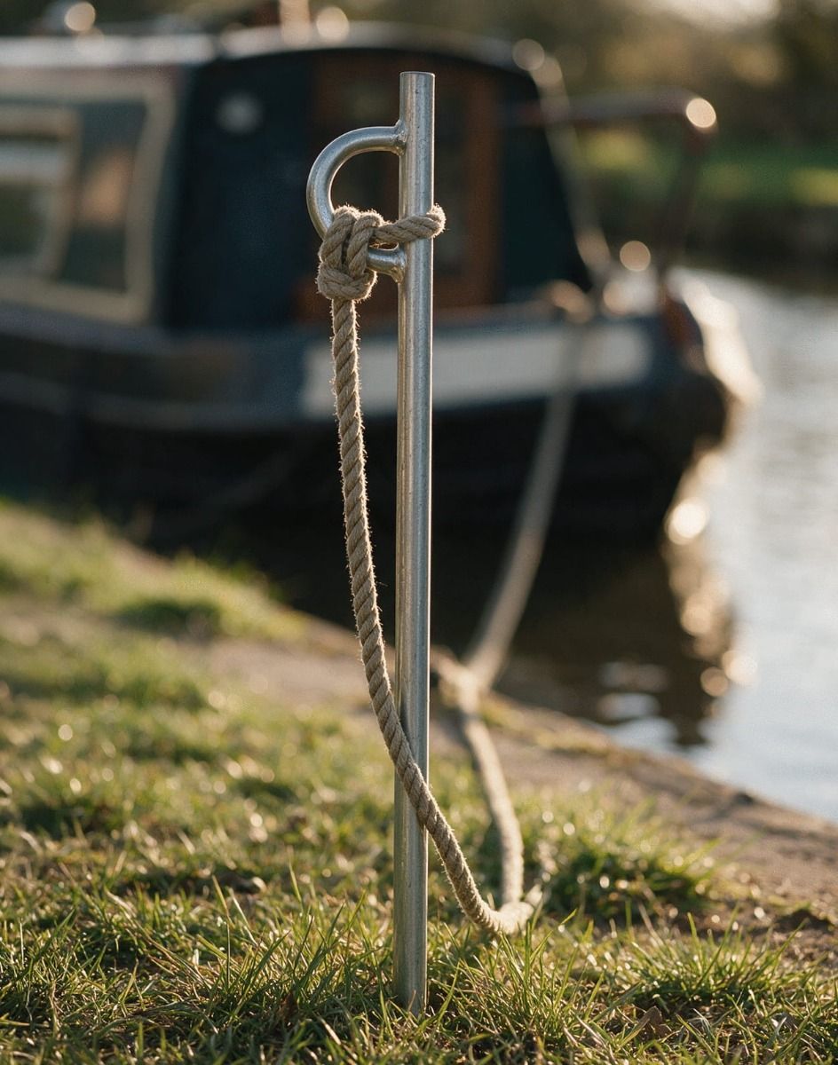 The Galvanised Mooring Spike in the Canal Side Grass with a Rope Tied to it - Digital Illustration 