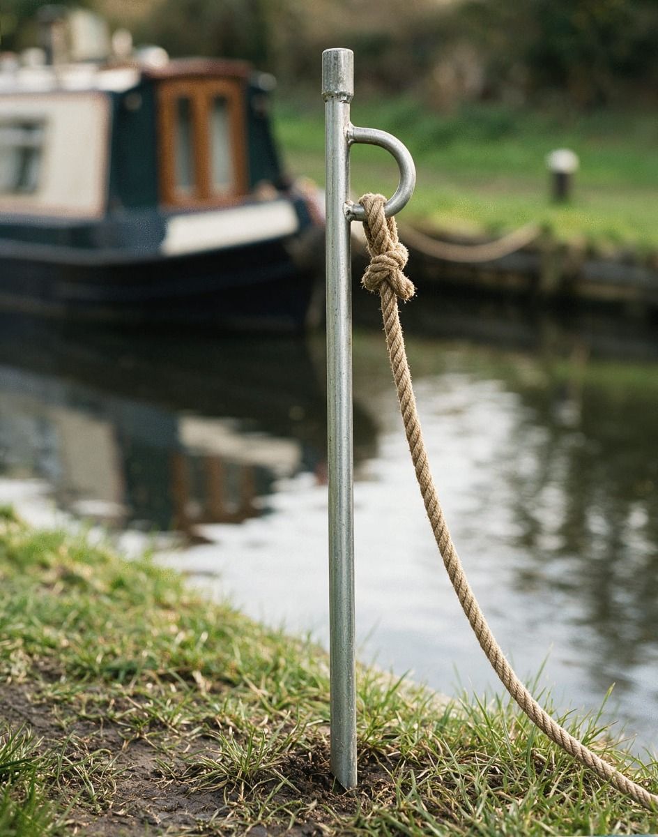 The Galvanised Mooring Spike With Hammer Top Placed on the Lawn of a Canal Side - Digital Illustration 