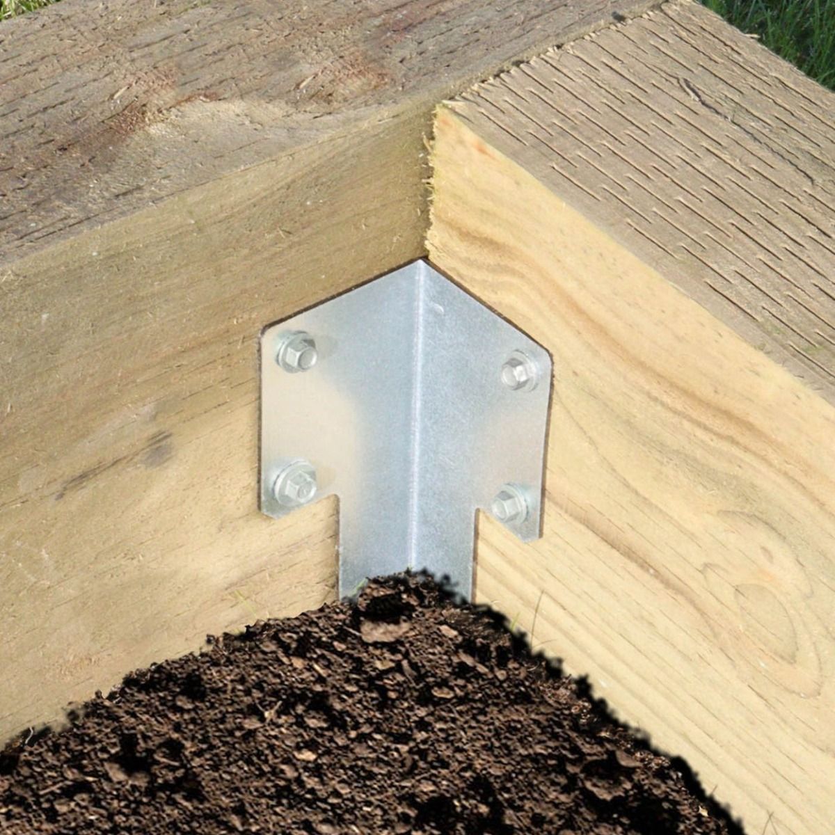 The Galvanised Railway Sleeper Corner Spikes - Single Securing the Frame of a Raised Planter 