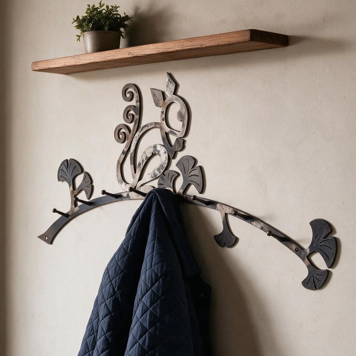 The “Garroway Gardens” Iron Squirrel Coat Rail in a Sunlit Entrance Hallway to a Home - Digital Illustration