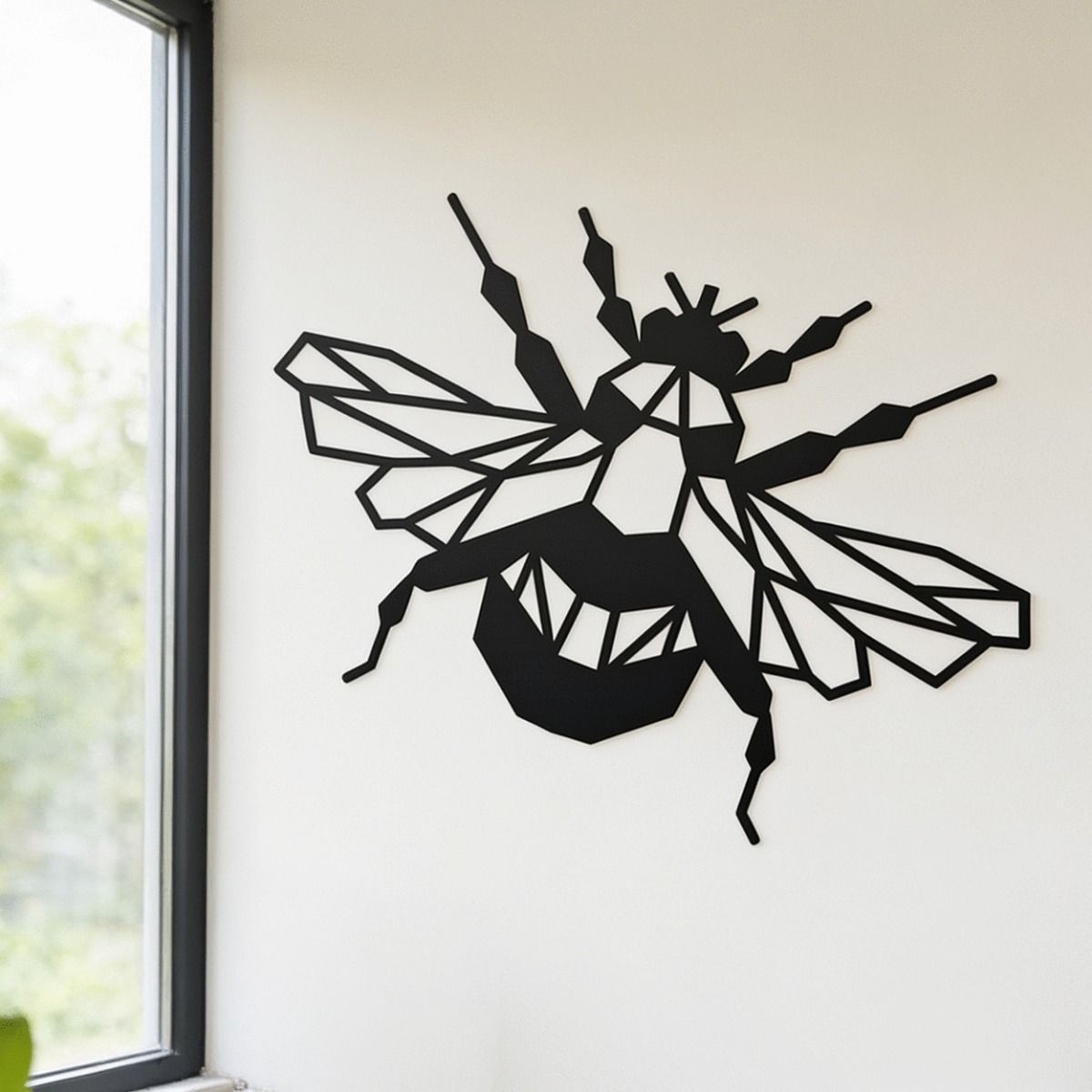 The Geometric Steel Bumblebee Art next to a Window in a Modern Home - Digital Illustration