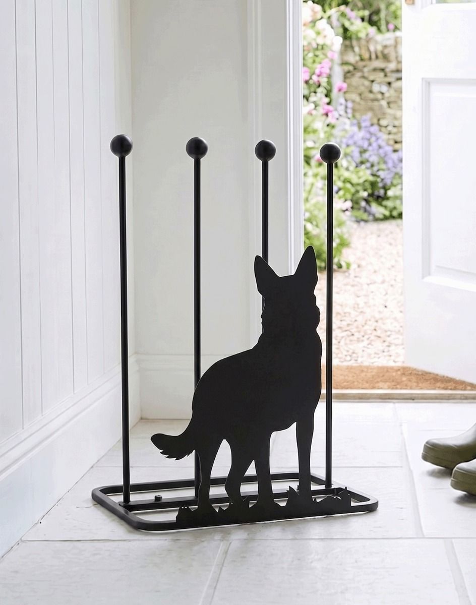 The German Shepherd Welly Boot Rack Placed in a house Entranceway - Digital Illustration