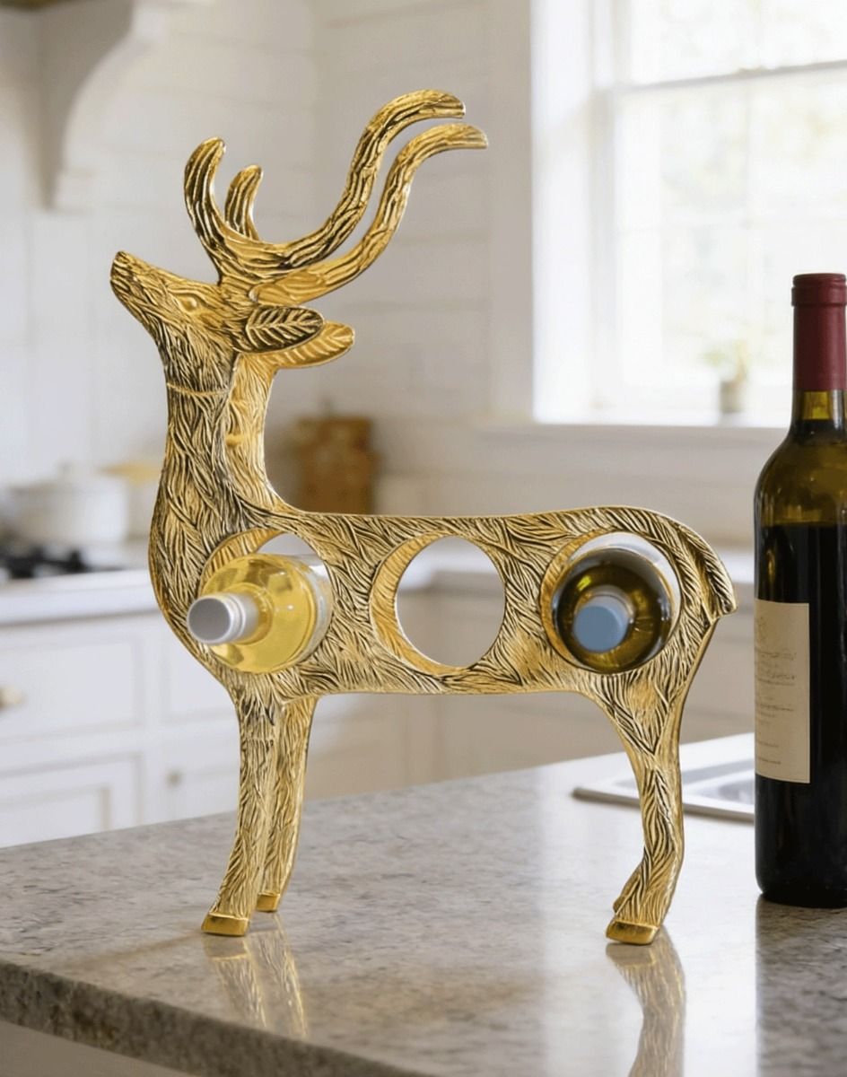 The Gold "Stag" Wine Rack on a Modern Kitchen Countertop Next to Some Wine - Digital Illustration 