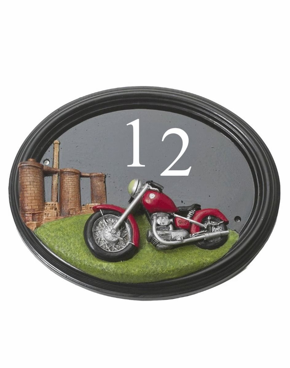 The Hand Painted "Classic Cruiser" Motorbike House Sign on a White Background 