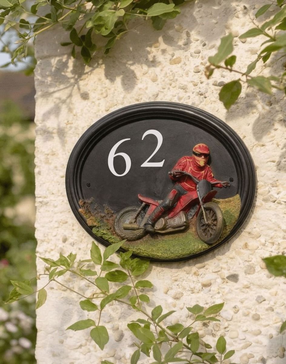 The Hand Painted "Macio Motocross" House Sign on a Cream Coloured Exterior Wall - Digital Illustration 