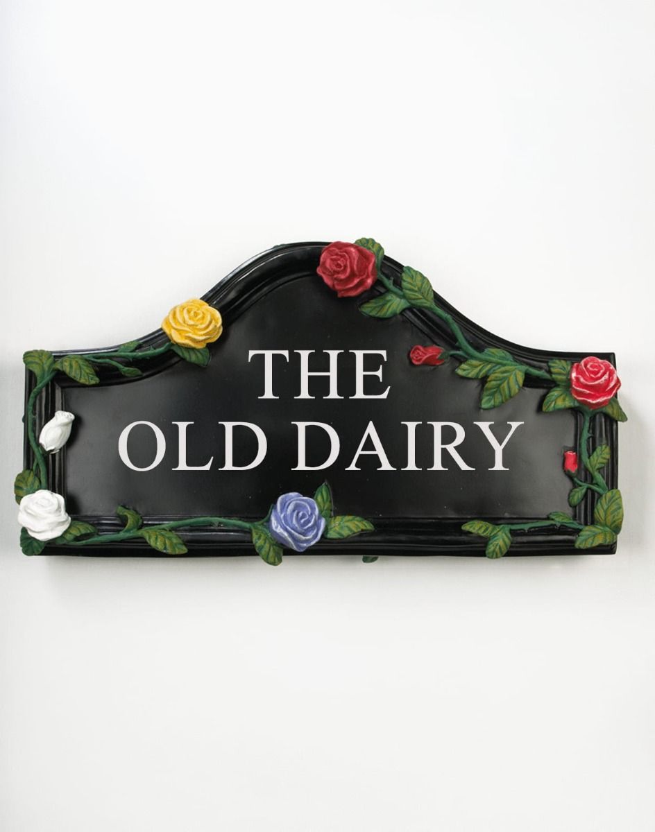 The Hand Painted Rose House Name Sign on a White Background 