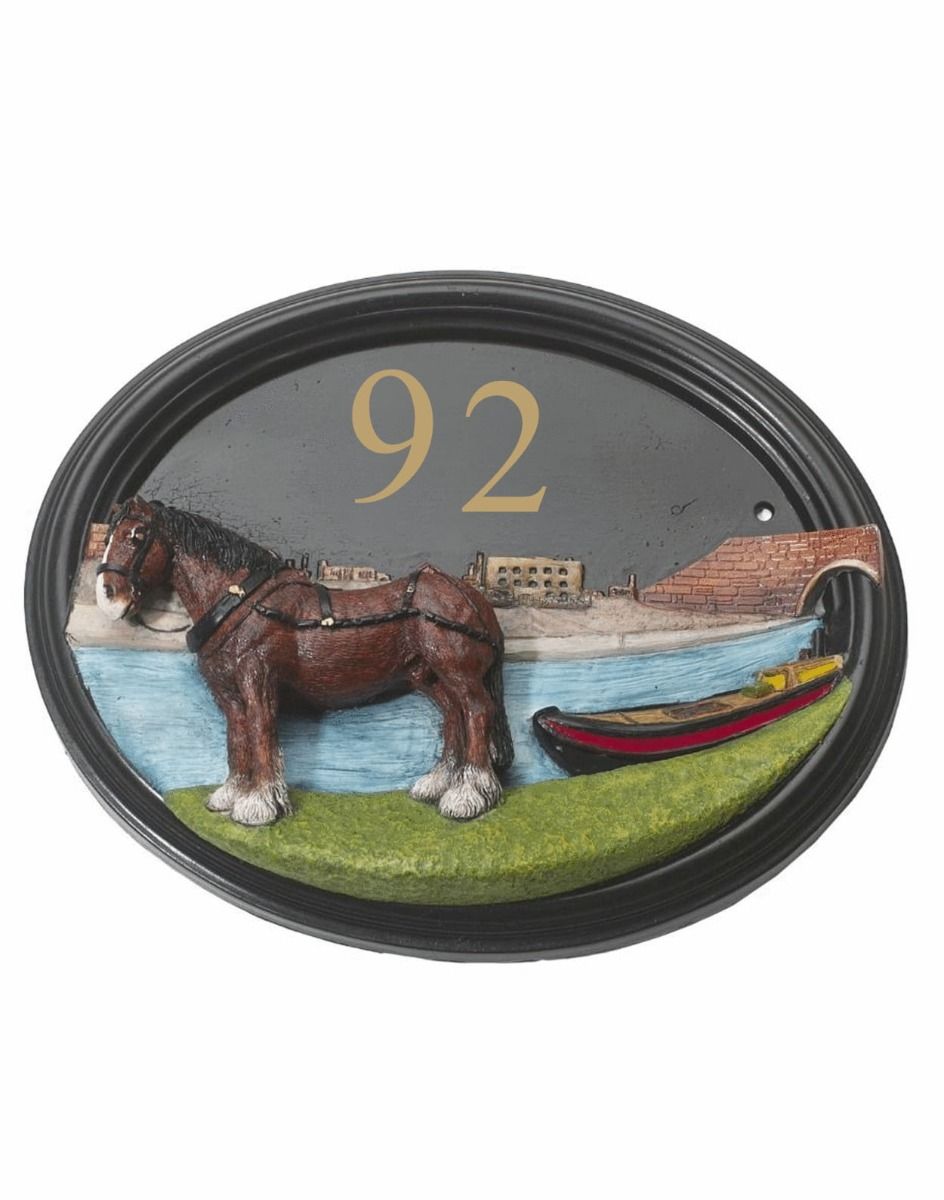 The Handpainted Canal Boat House Number Sign on a White Background 
