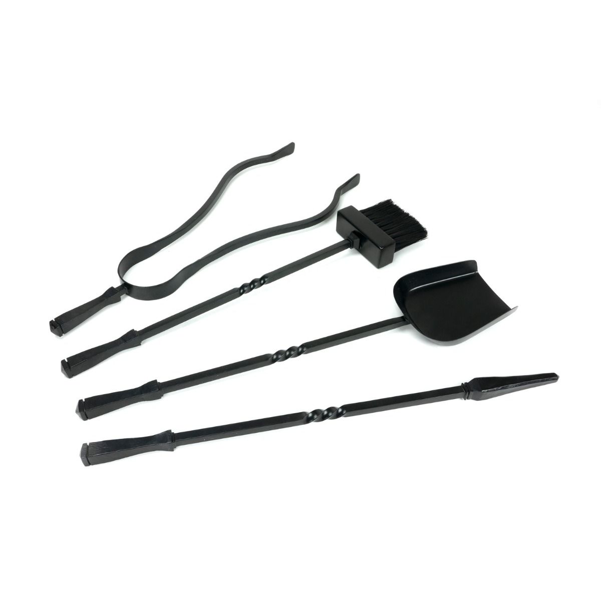 The Helix Fireside Companion Set with Classic Handles in Matt Black Showing the Included Tools