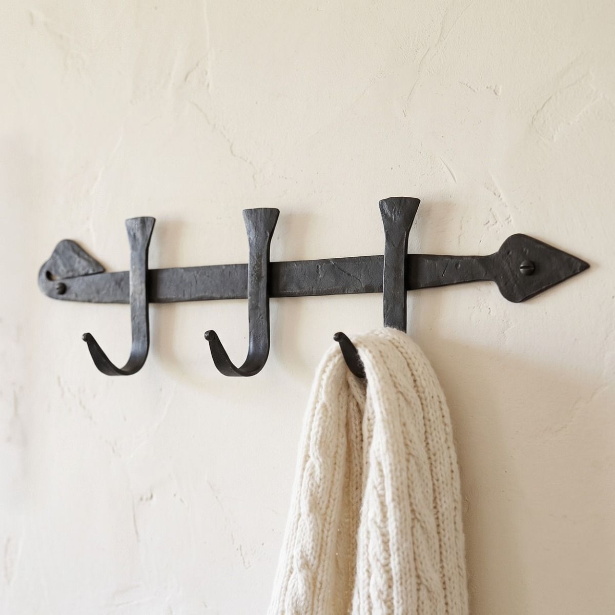 The "Hornchurch" Hook Rail on a White Wall in a Traditional Country Cottage - Digital Illustration