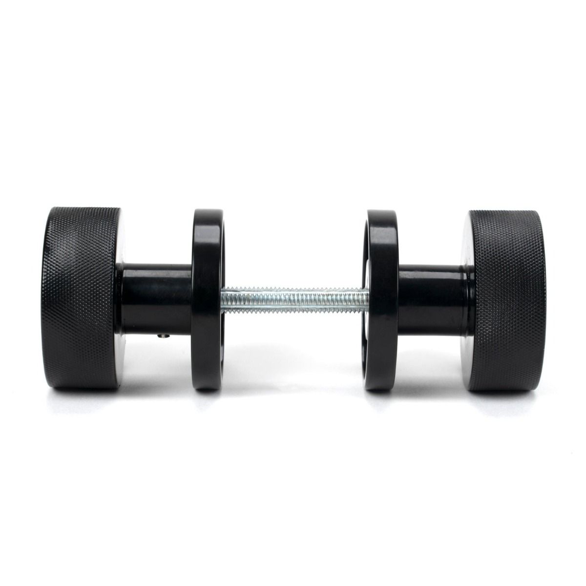 The Knurled Mortice/Rim Knob Set on a Plain Rose in Black Shown Screwed Together from the Side 