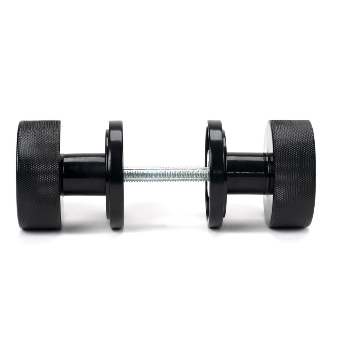 The Knurled Mortice/Rim Knob Set on an Art Deco Rose in Black Shown Screwed Together from the Side 