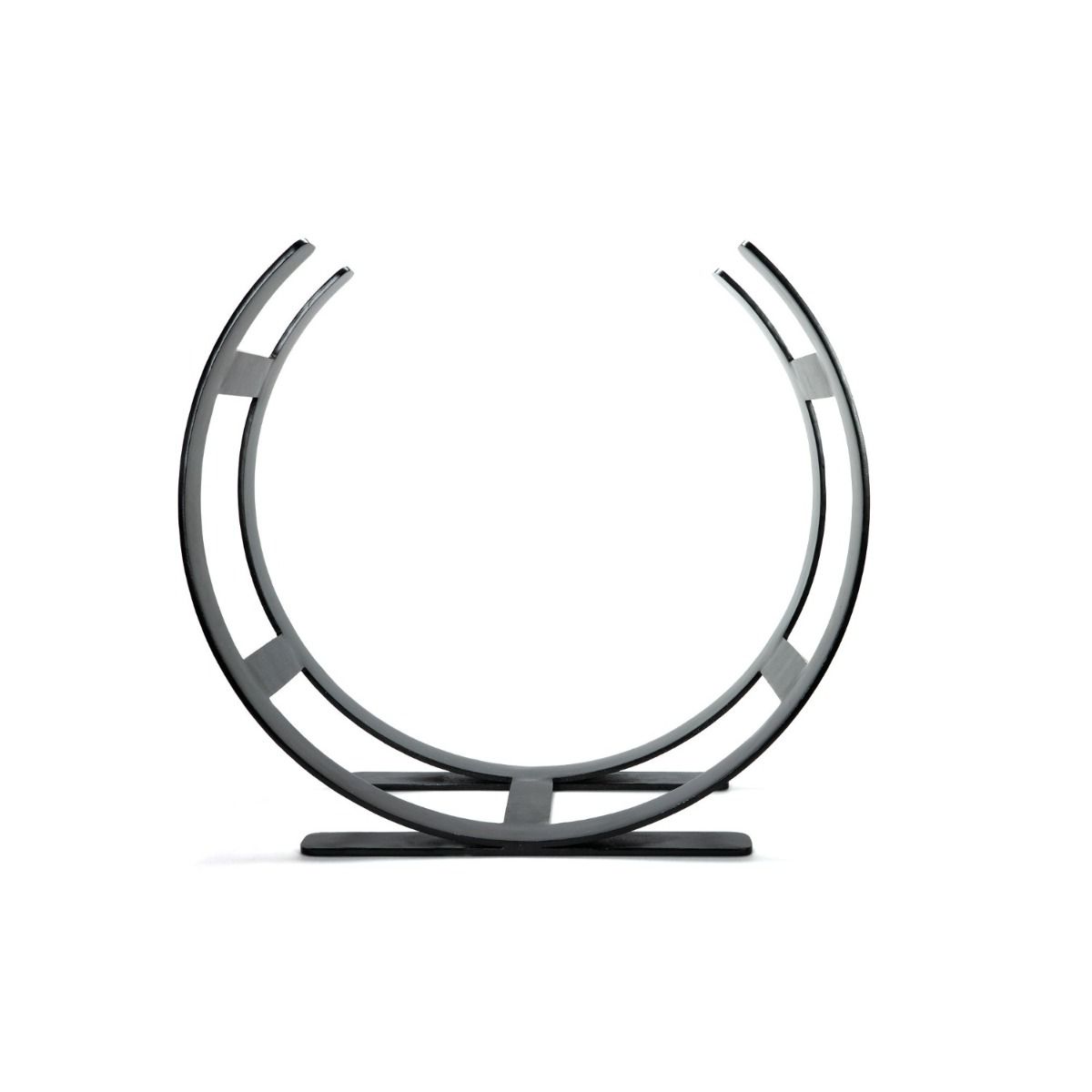 The Large Curved Fireside Log Holder in Matt Black Shown from the Side on a White Background