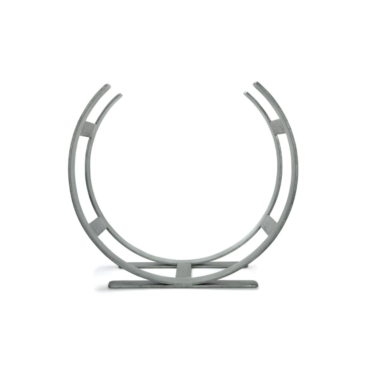 The Large Curved Fireside Log Holder in Pewter Shown from the Side on a White Background