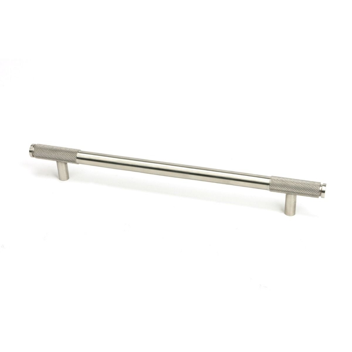 The Large Half Knurled Cabinet Pull Handle in Satin Stainless Steel Shown Upright on a White Background