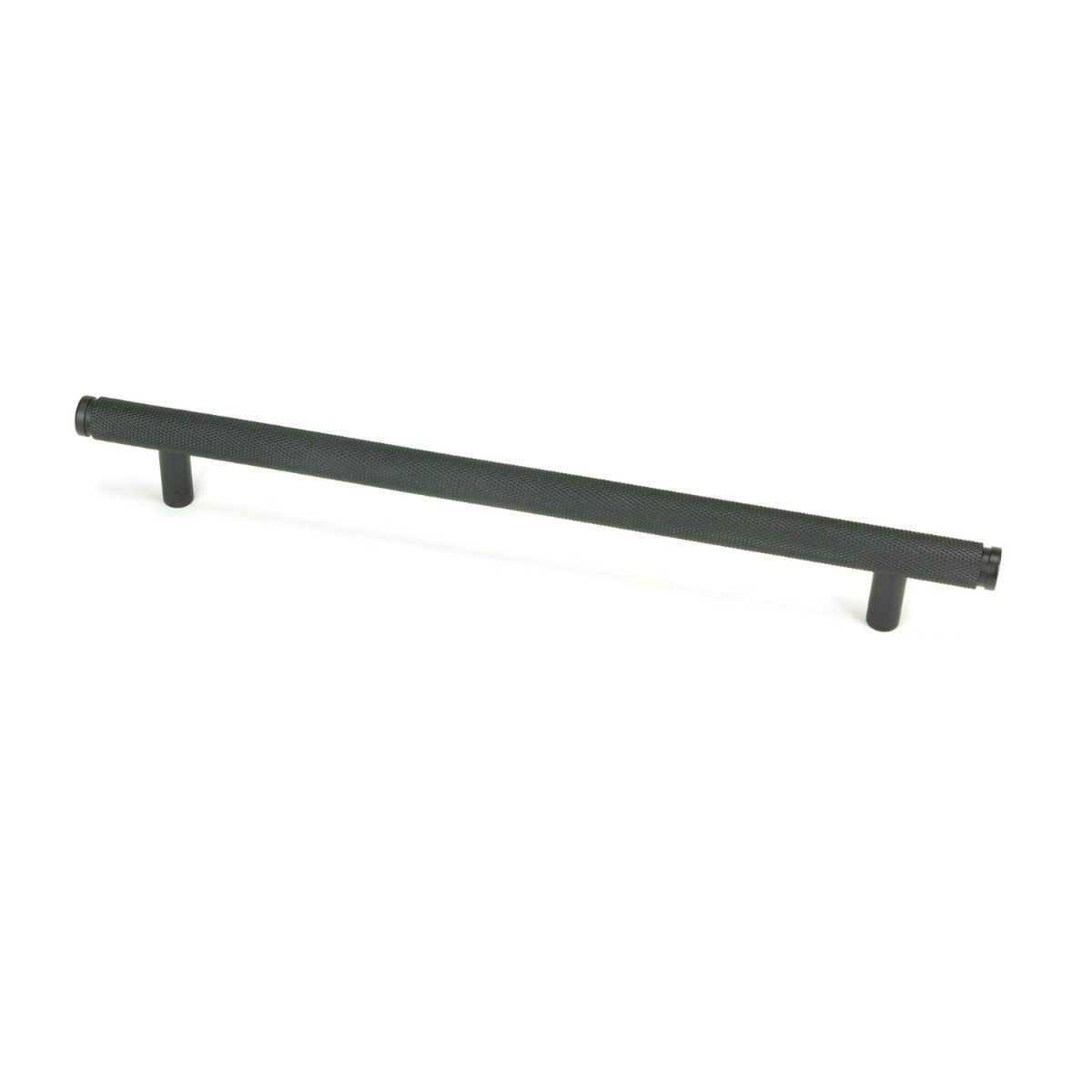 The Large Knurled Cabinet Pull Handle in Matt Black Shown Upright on a White Background