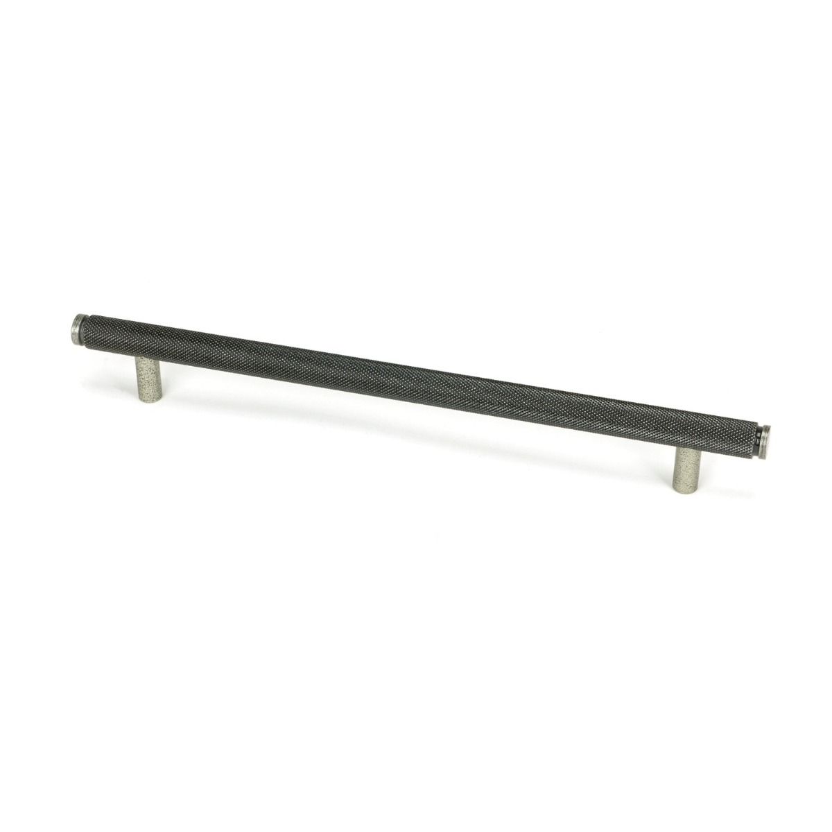 The Large Knurled Cabinet Pull Handle in Pewter Shown Upright on a White Background