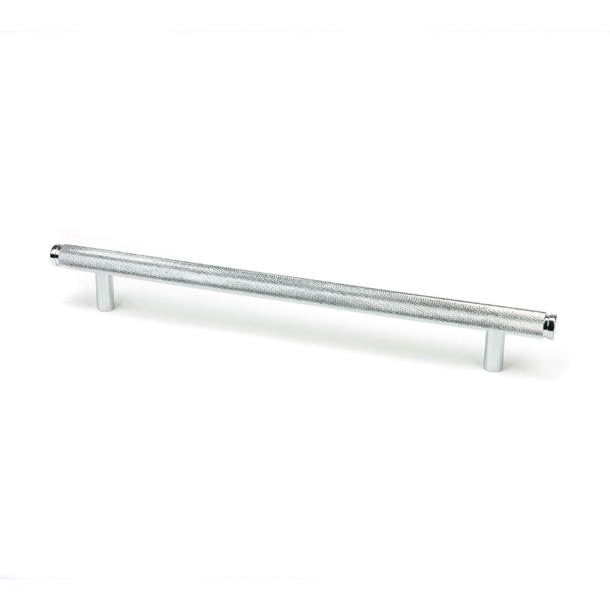 The Large Knurled Cabinet Pull Handle in Polished Chrome Shown Upright on a White Background