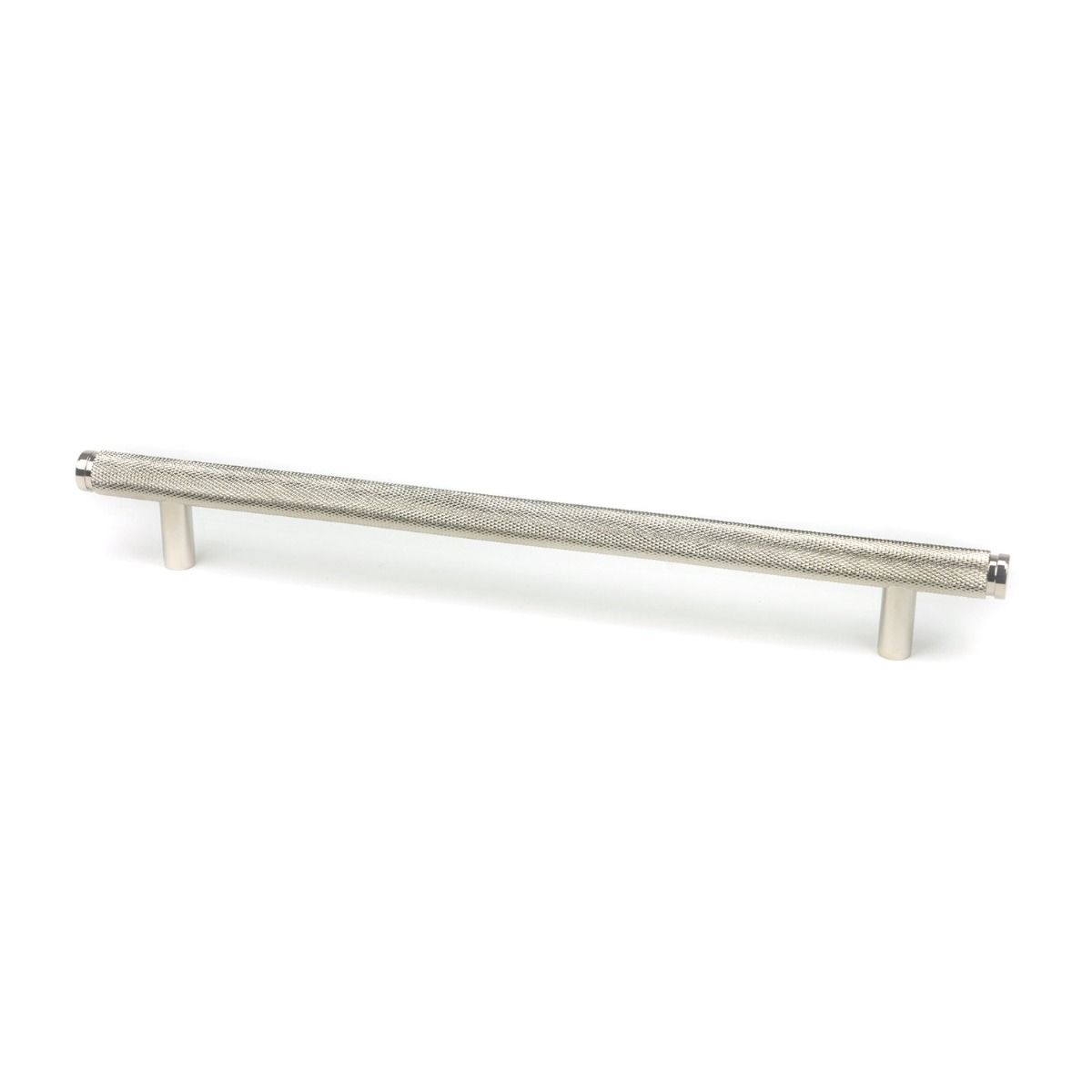 The Large Knurled Cabinet Pull Handle in Polished Nickel Shown Upright on a White Background
