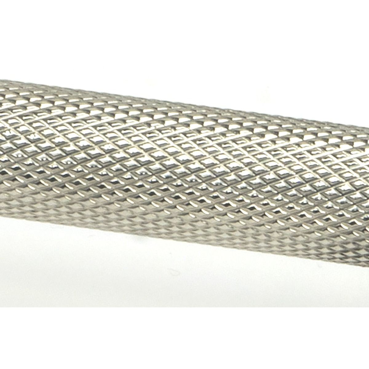 The Large Knurled Cabinet Pull Handle in Polished Stainless Steel Looking Close up of the Knurled Grip on the Central Bar