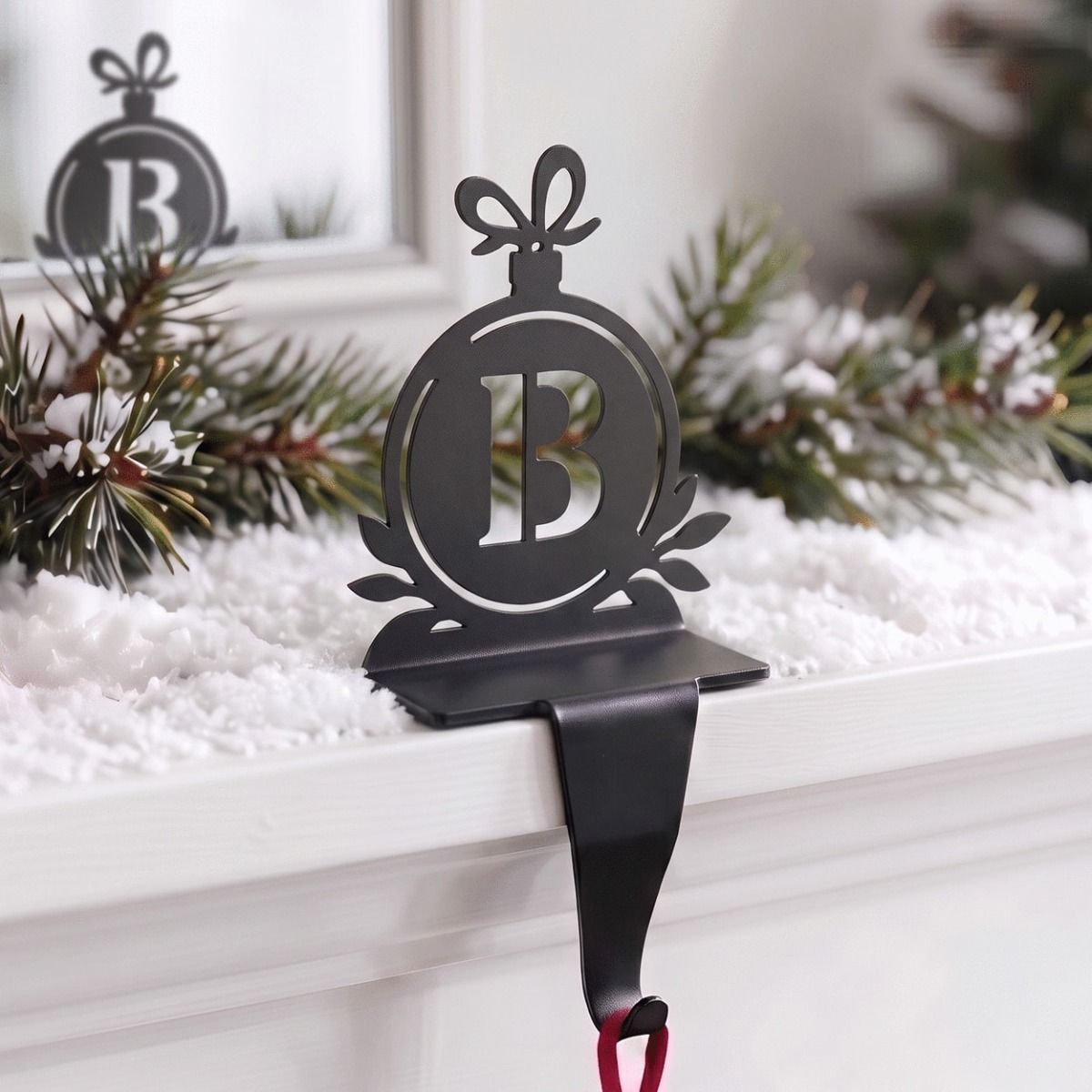 The Letter B Stocking Holder on a White Snow Covered Mantelpiece - Digital Illustration